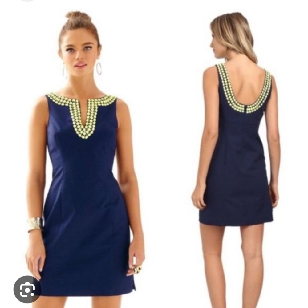 Lilly Pulitzer Navy Shift Dress with Beading - Size 4